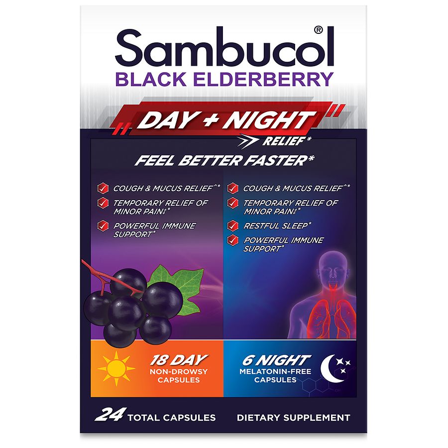 Sambucol Black Elderberry, Day + Night Relief, 24 Capsules