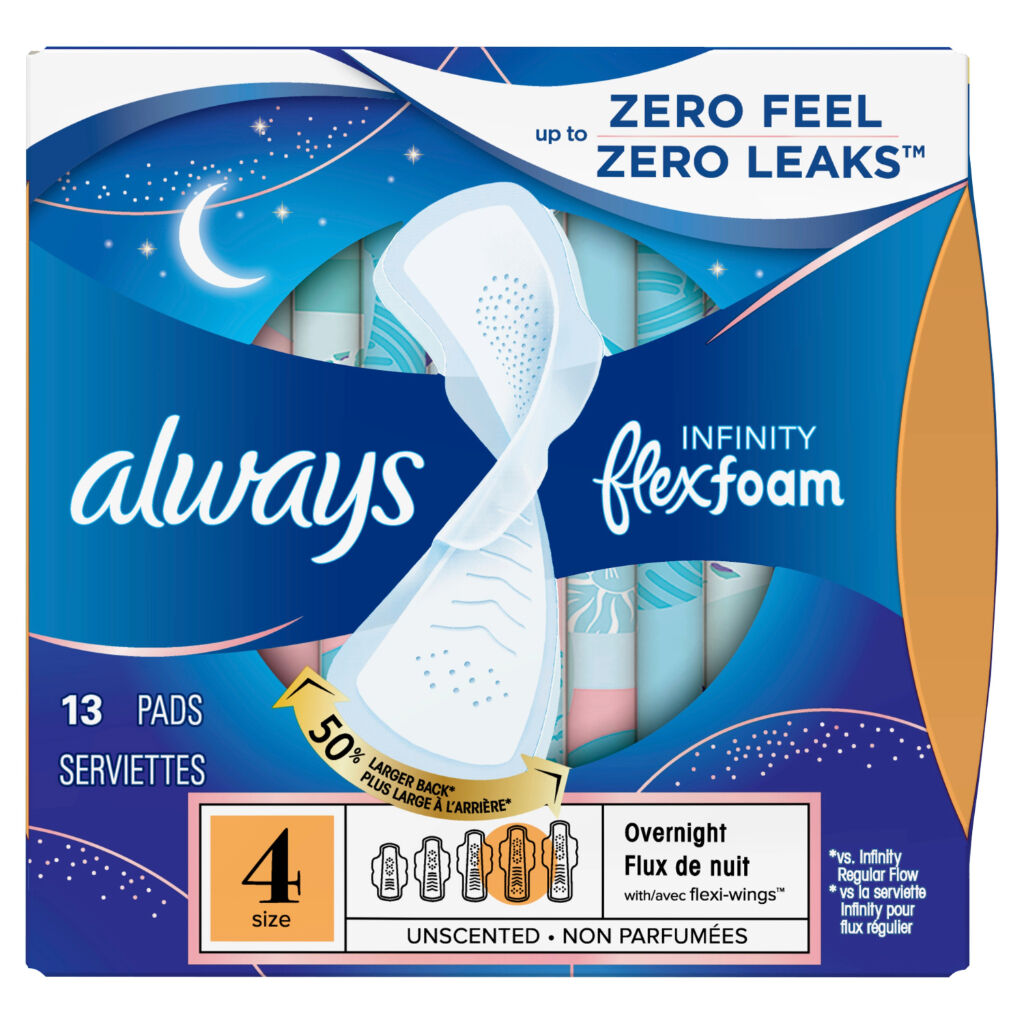 Always Infinity Pads, Overnight, With Wings Unscented, Size 4
