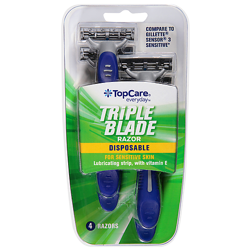 TopCare Matrix 3‑Blade Disposable Razors for Sensitive Skin, 4 ct