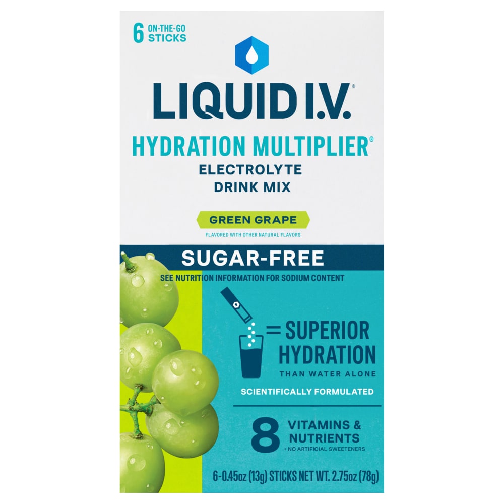 Liquid I.V. Hydration Multiplier - Sugar Free Electrolyte Drink Mix Green Grape, 6ct