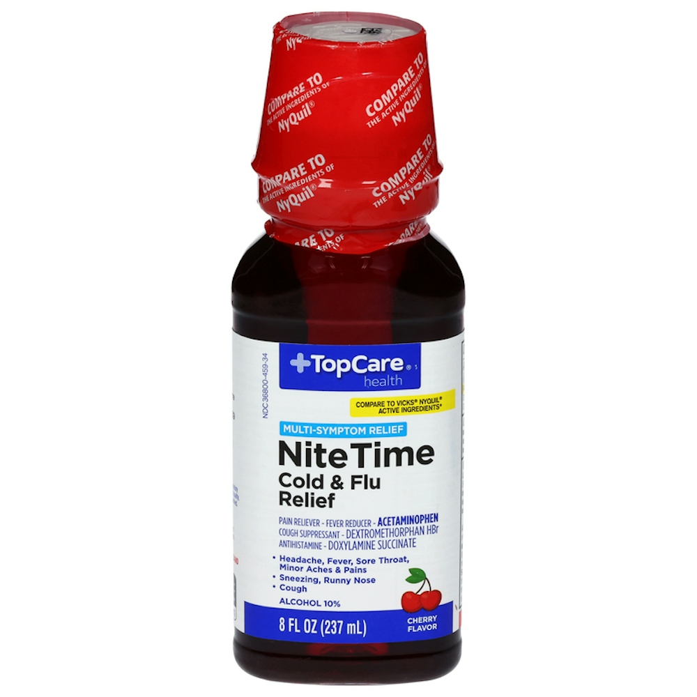 TopCare NiteTime Cold & Flu Multi‑Symptom Cherry Liquid 8 fl oz