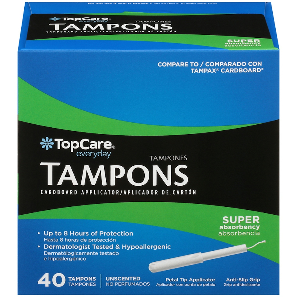 TopCare Tampons with Plastic Applicator, Super Absorbency, Unscented, 40 ct