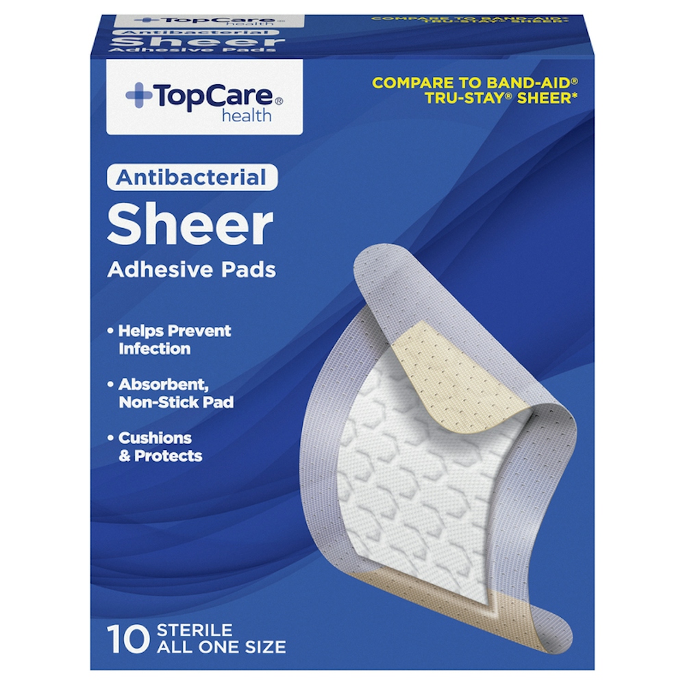 TopCare Health Sterile Antibacterial Sheer Adhesive Pads, 10 ct