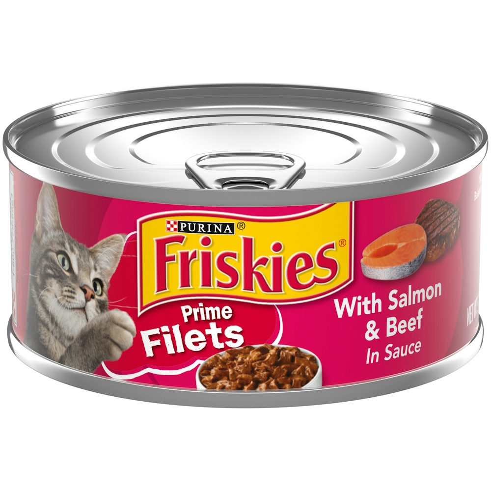 Friskies Purina Prime Filets Gravy Wet Cat Food For Adult Cats Soft Salmon & Beef 5.5 Oz Can