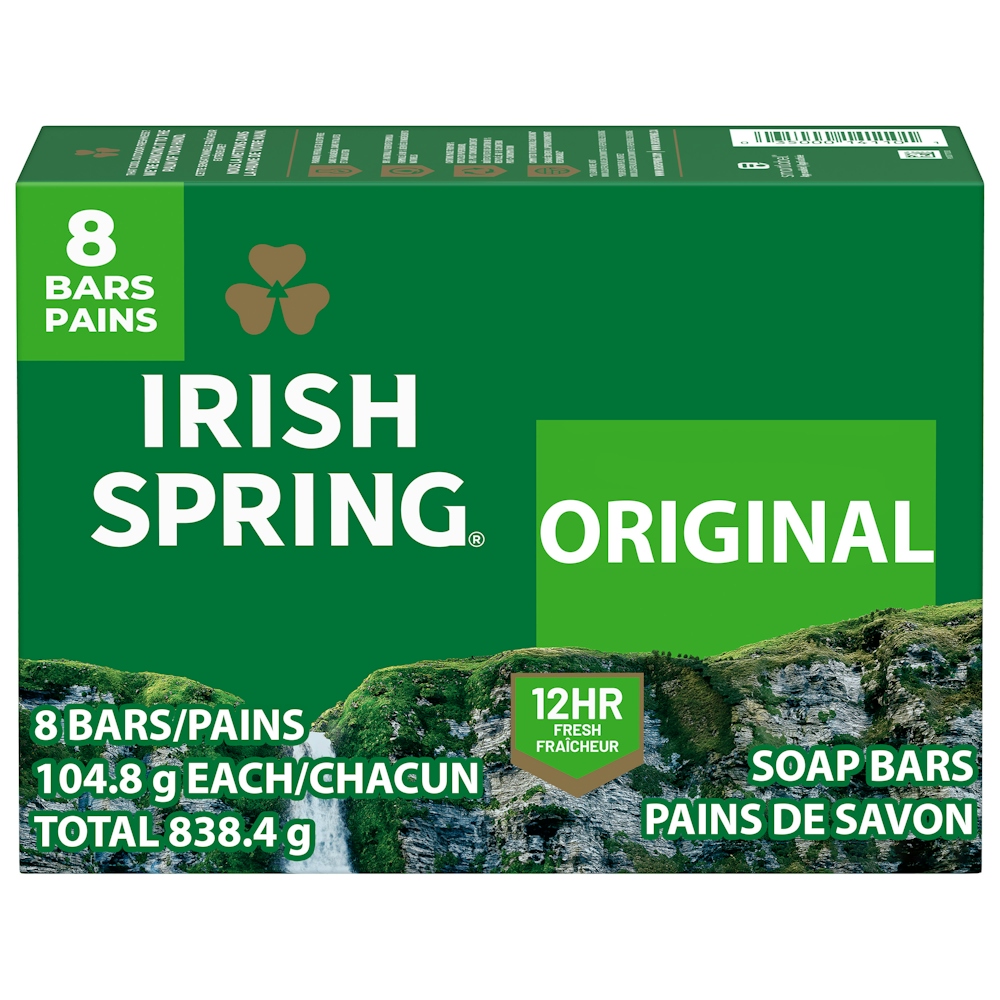 Irish Spring Original Clean Deodorant Bar Soap For Men, 3.75 Oz, 8 Bars