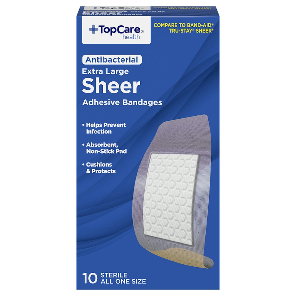TopCare Health Sterile Antibacterial Extra Large Sheer Bandages, 10 ct