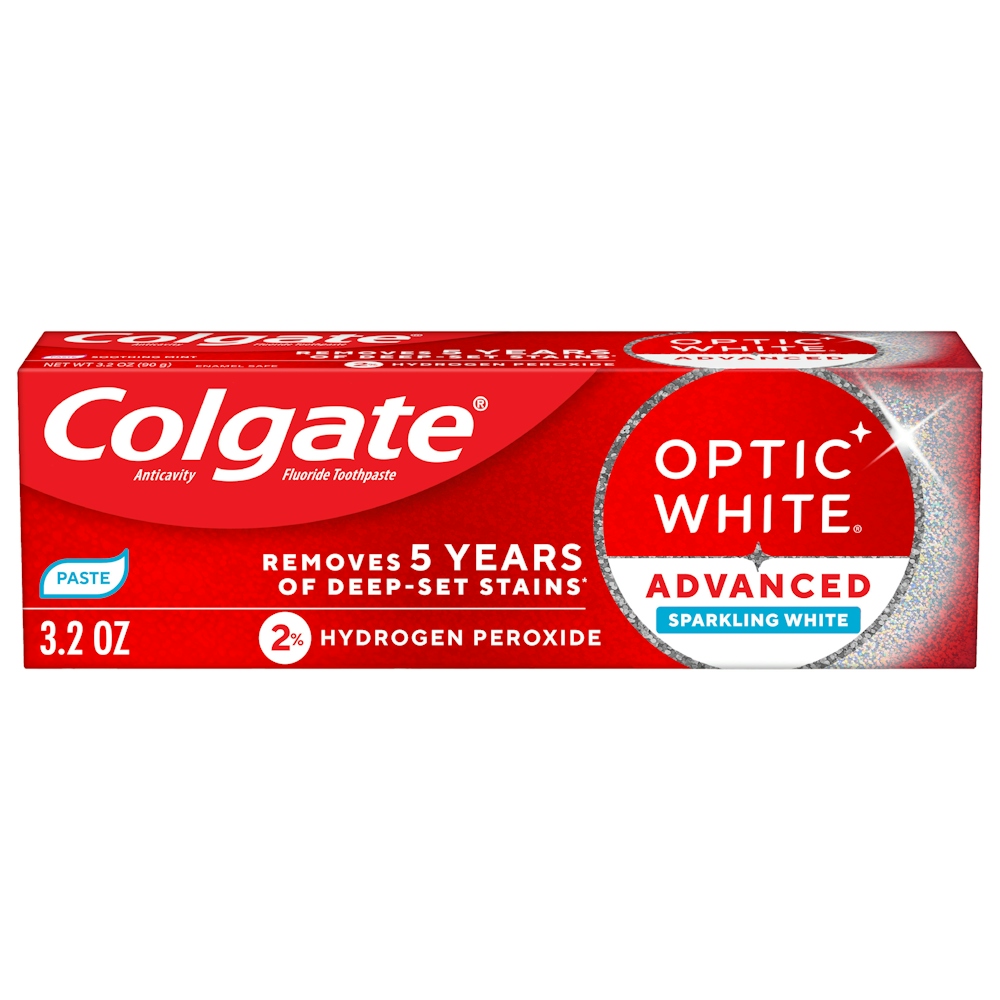 Colgate Optic White Advanced Teeth Whitening Toothpaste, Sparkling White, 3.2 Oz