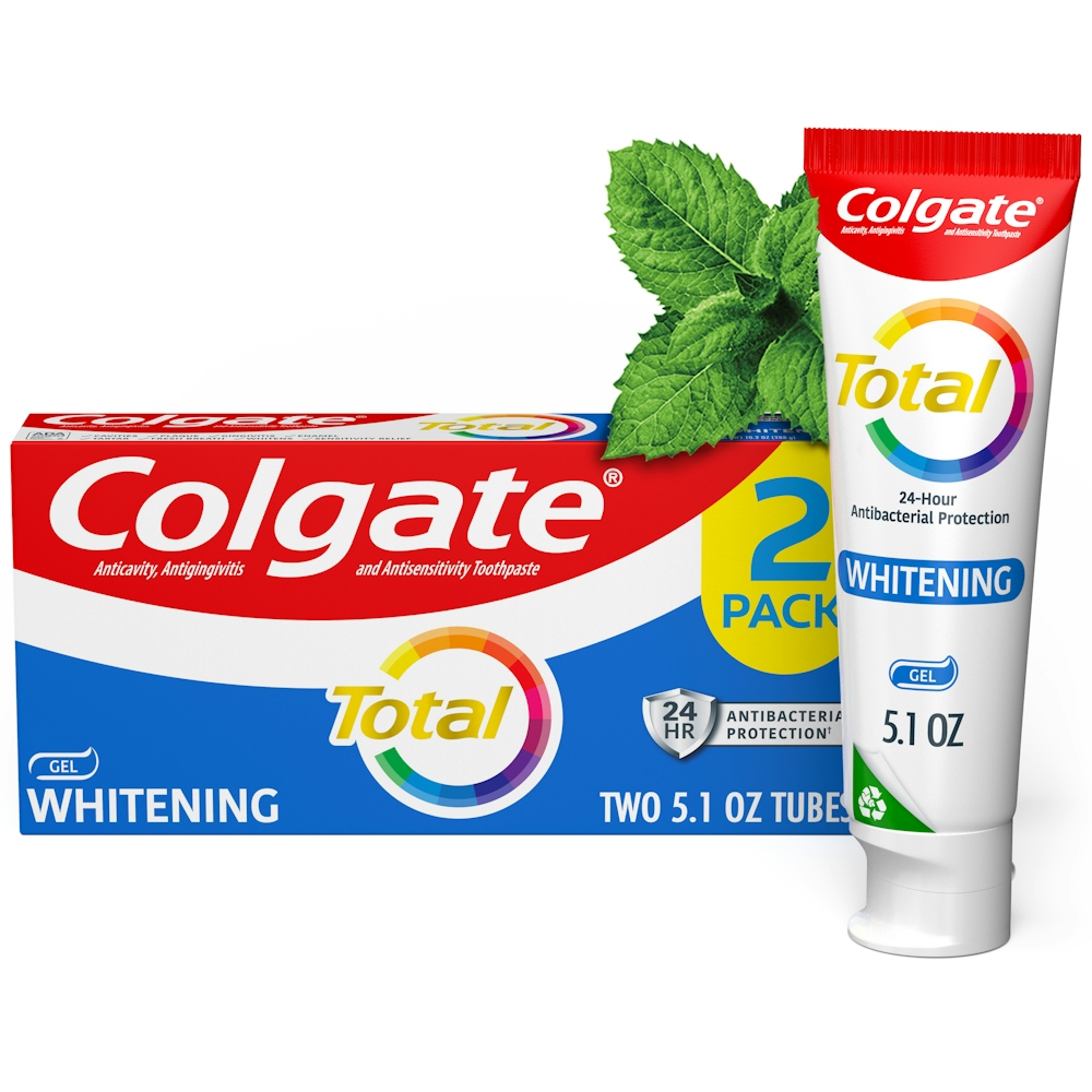 Colgate Total Toothpaste, Whitening, Gel, 2 Value Pack