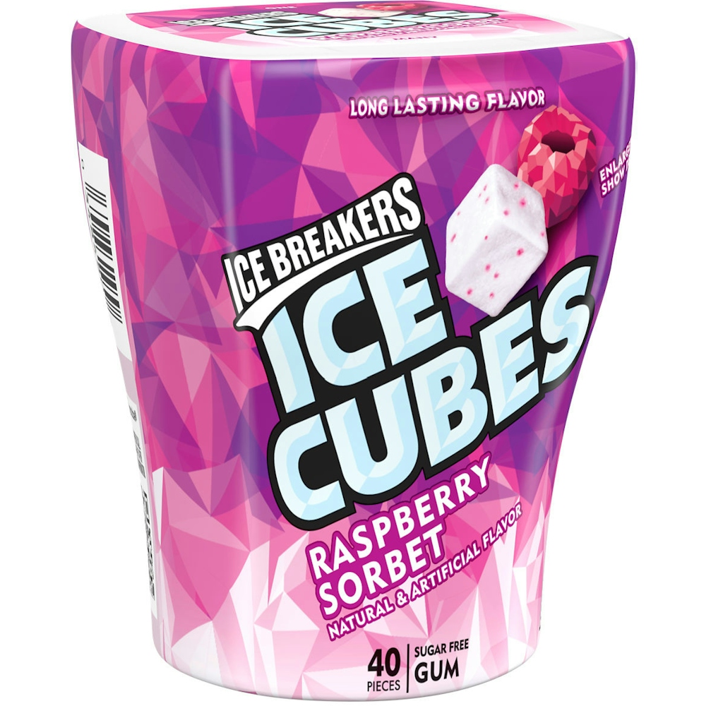 Ice Breakers Cubes Raspberry Sorbet Sugar Free Chewing Gum Bottle