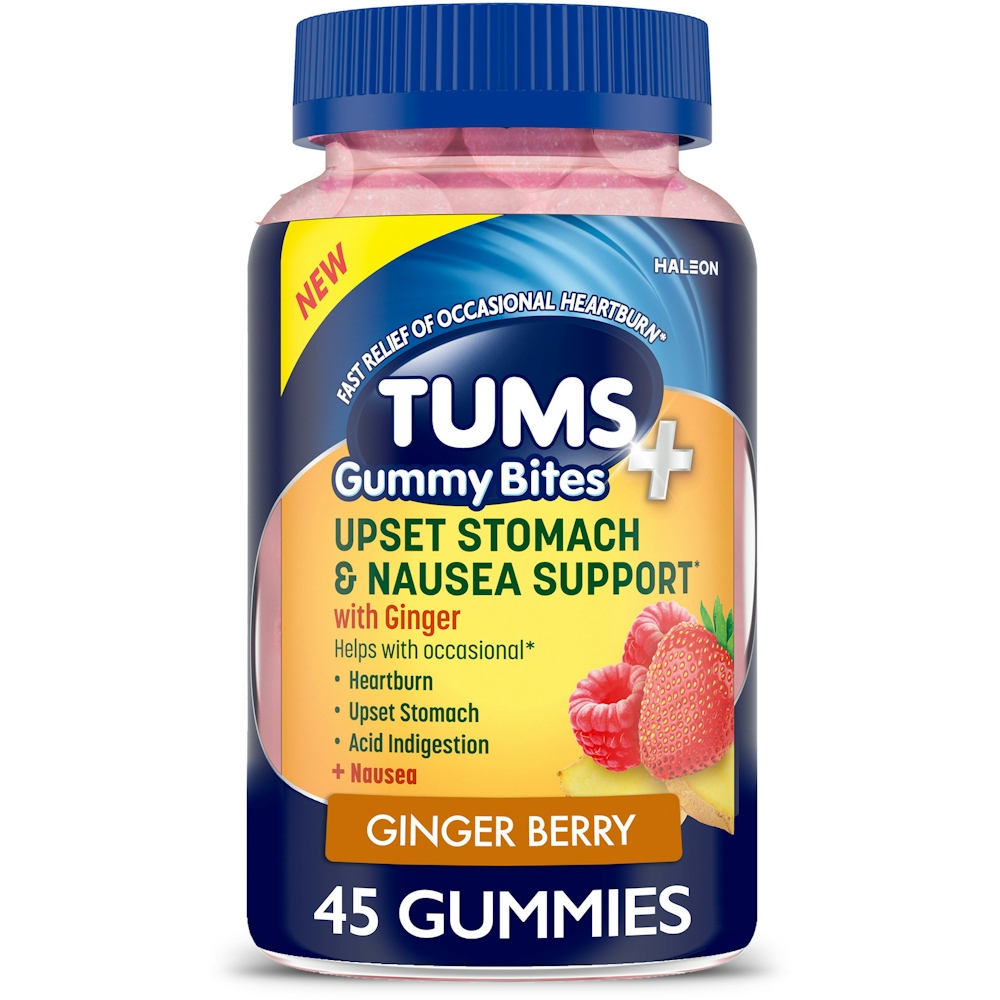 Tums Gummy Bites, Upset Stomach & Nausea Support, Ginger Berry