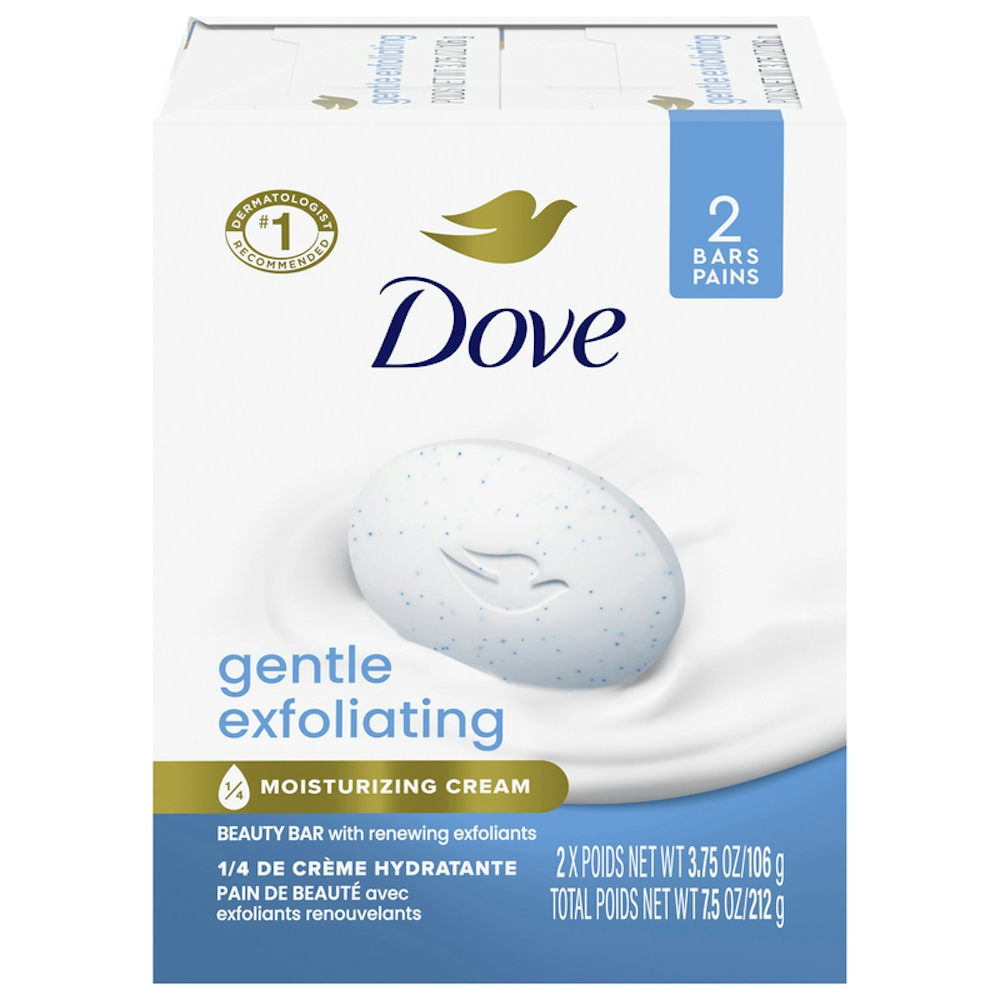 Dove Beauty Bar Soap, Gentle Exfoliating, 2 Bars, 3.75 Oz Each