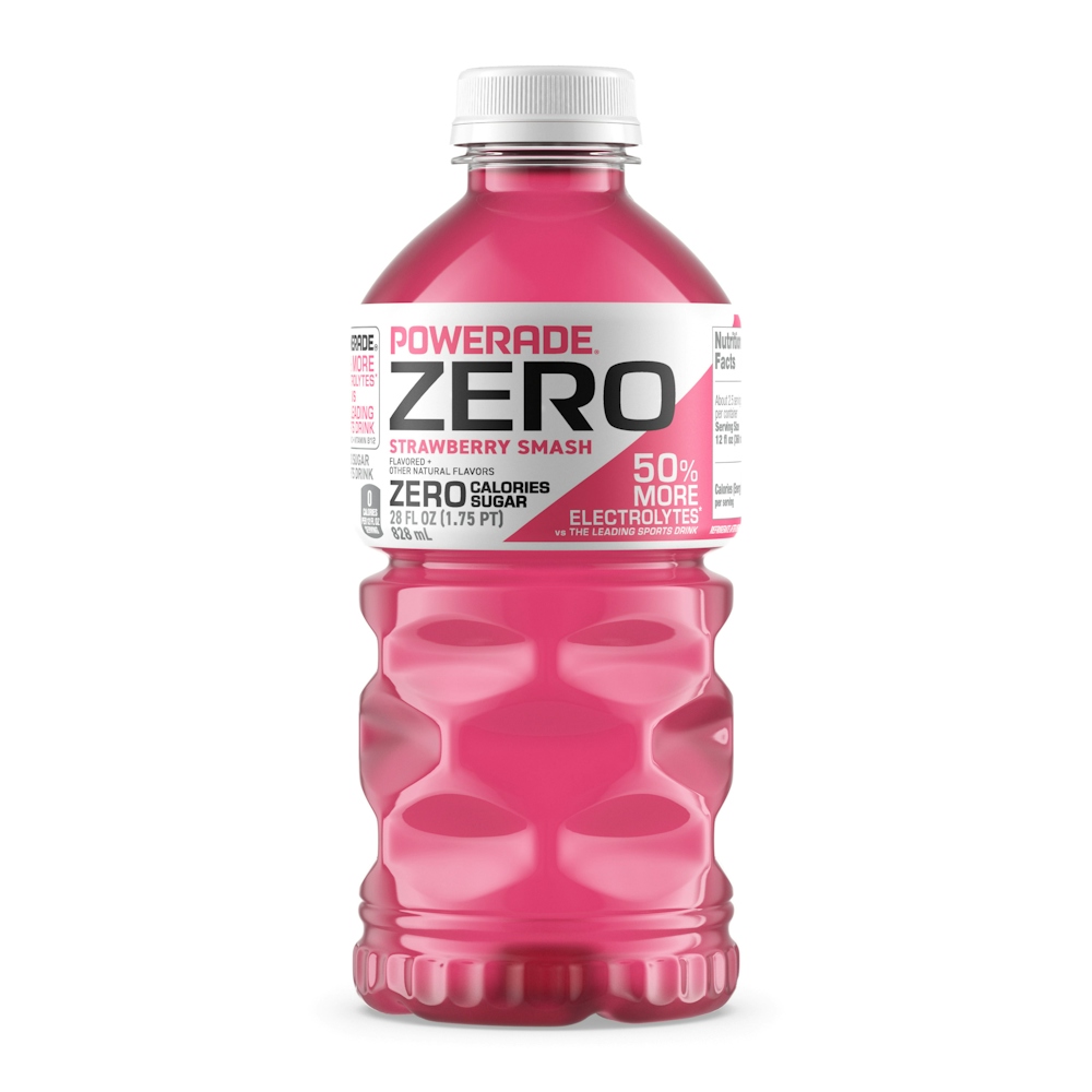 Powerade Zero Sugar Strawberry Smash Electrolyte Sports Drink, 28 Fl Oz Bottle