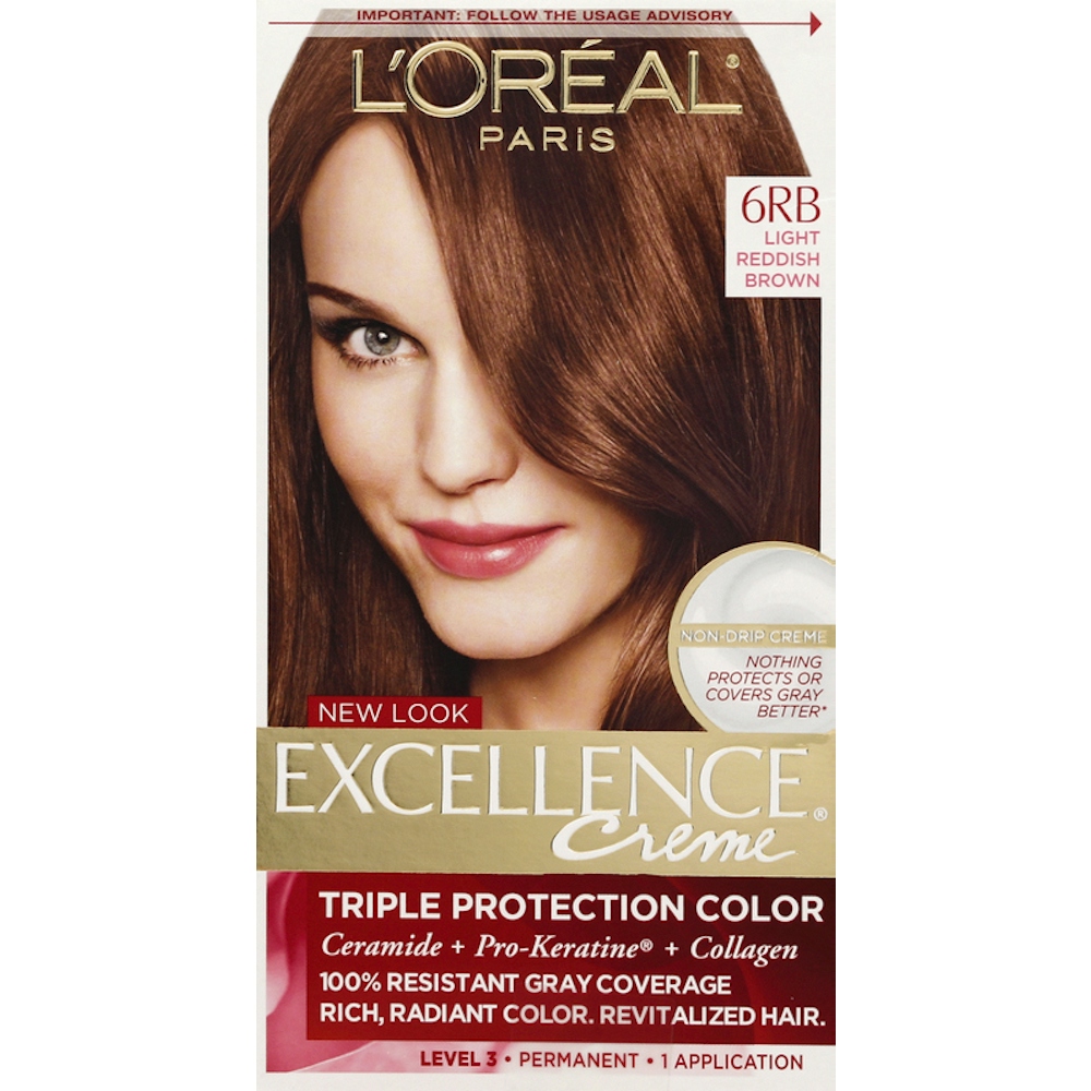 Excellence L'Oreal Paris Créme Permanent Triple Protection Hair Color, 6RB Light Reddish Brown, 1 Kit