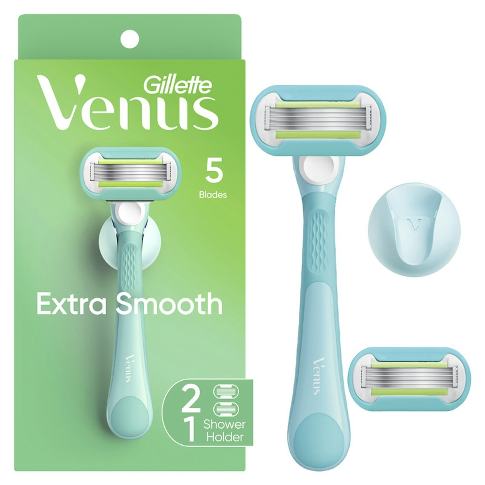 Gillette Venus Extra Smooth Women's Razor, 2 Blade Refills + Shower Holder