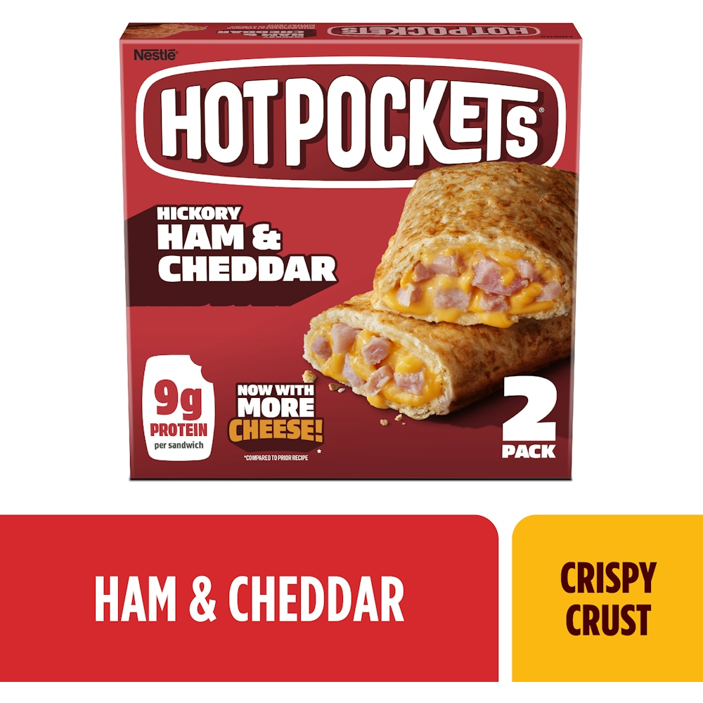 Hot Pockets Sandwiches, Crispy Buttery Crust, Hickory Ham & Cheddar, 2 Pack