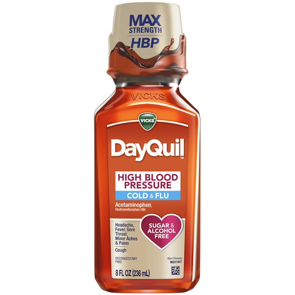 Vicks DayQuil High Blood Pressure Cold & Flu, Liquid Medicine, 8 Oz