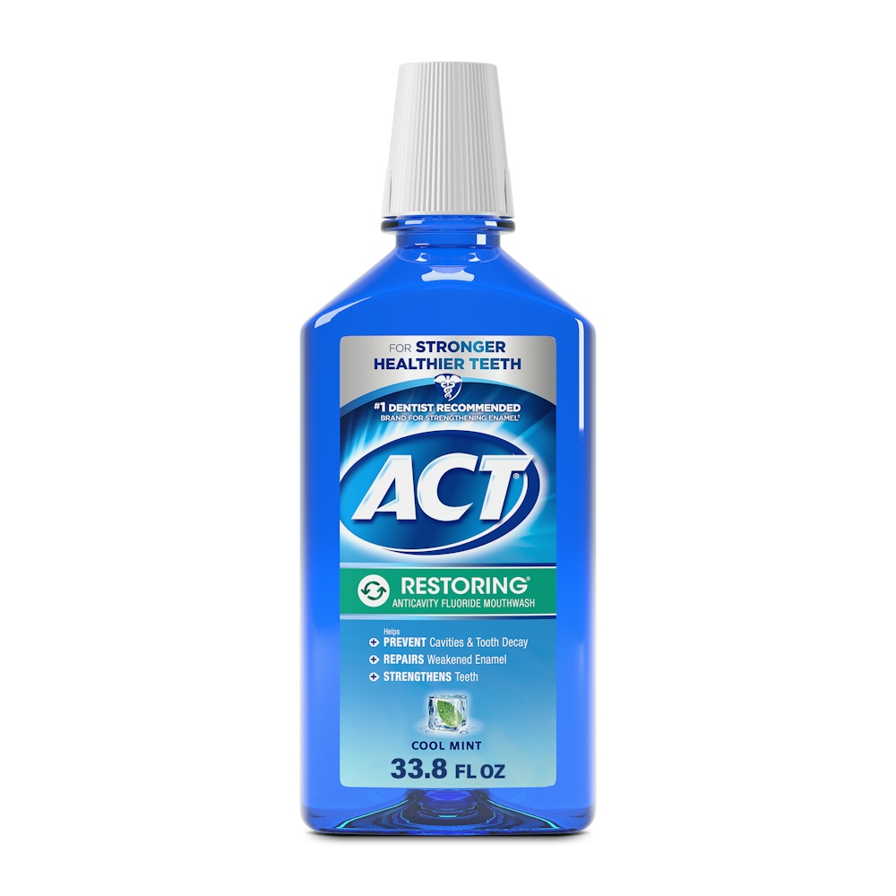 ACT Cool Mint Restoring Fluoride Rinse - 33.8 Fl Oz