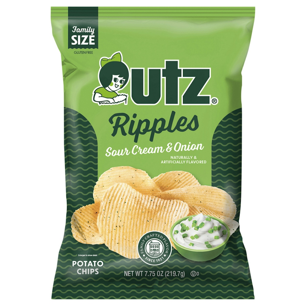 Utz S Potato Chips, Sour Cream & Onion, Ripples, Family Size