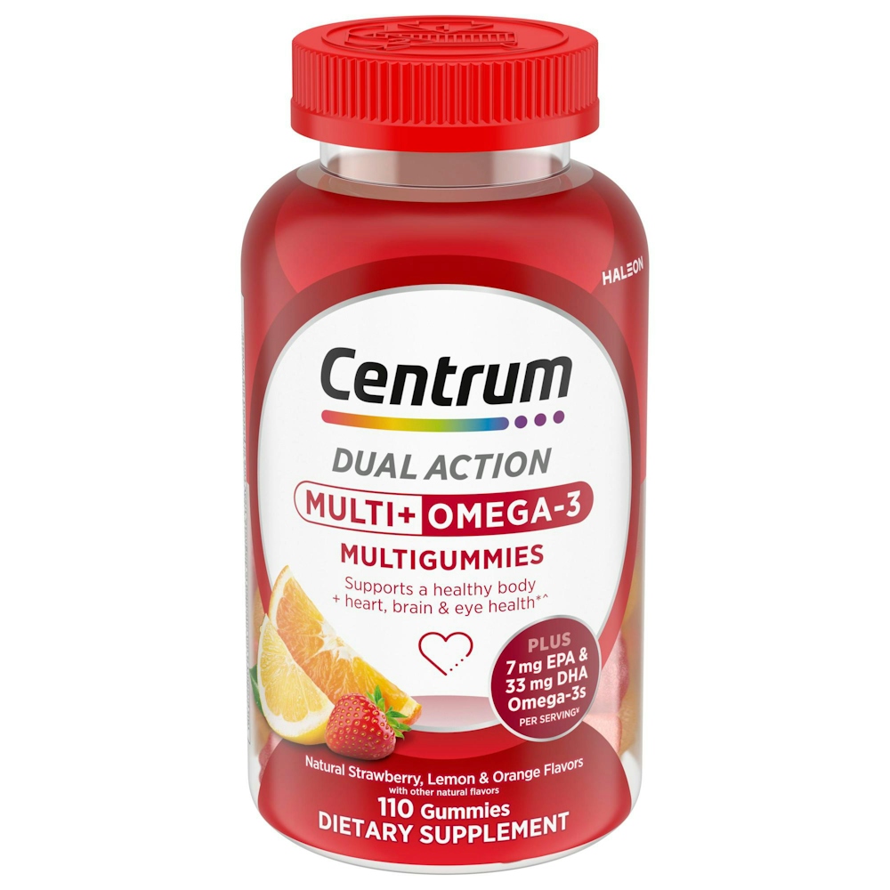 Centrum Multigummies, Multi + Omega 3, Natural Strawberry, Lemon & Orange Flavors