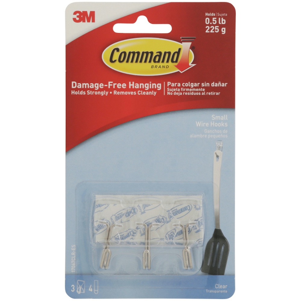 Command 3M-Command 117067Clr-Es Small Wire Hooks, Holds 225 Gr. Each Hook, Clear, 3 Hooks And 4 Strips/Pack