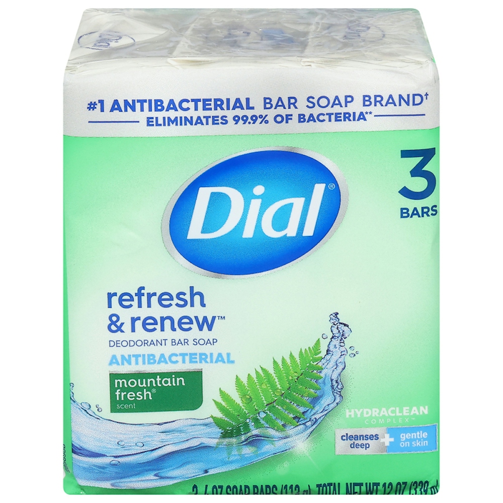 Dial Antibacterial Deodorant Bar Soap, Mountain Fresh, 4 OZ, 3 Bars