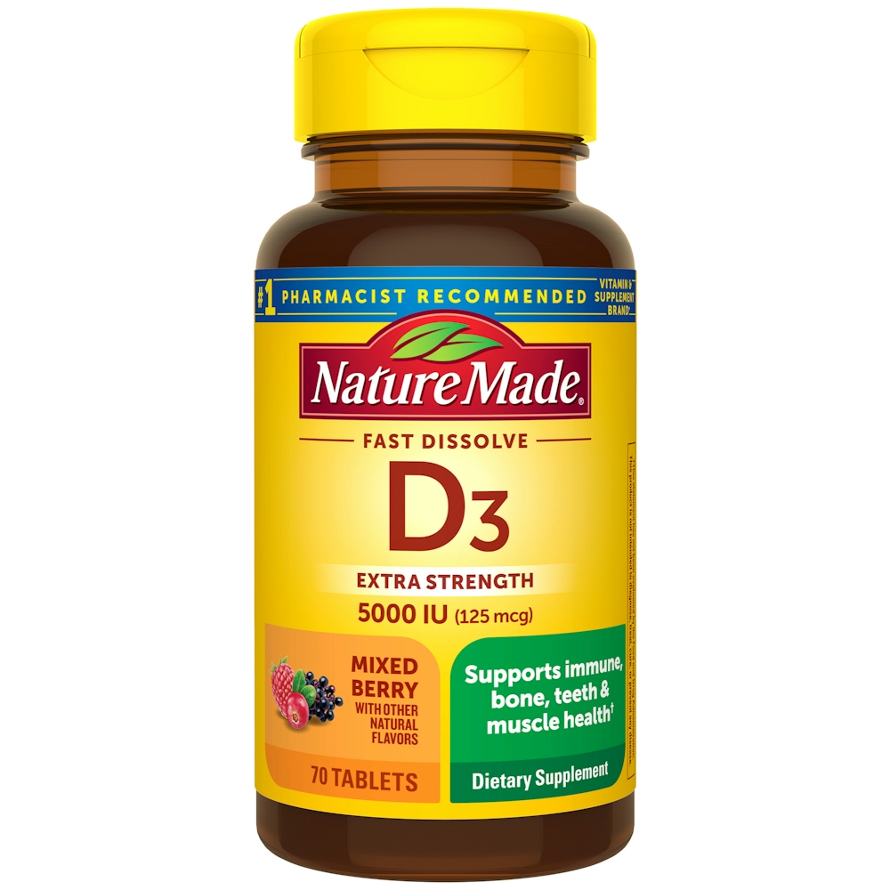 Nature Made Vitamin D3, Fast Dissolve, Extra Strength, 125 Mcg, Tablets, Mixed Berry