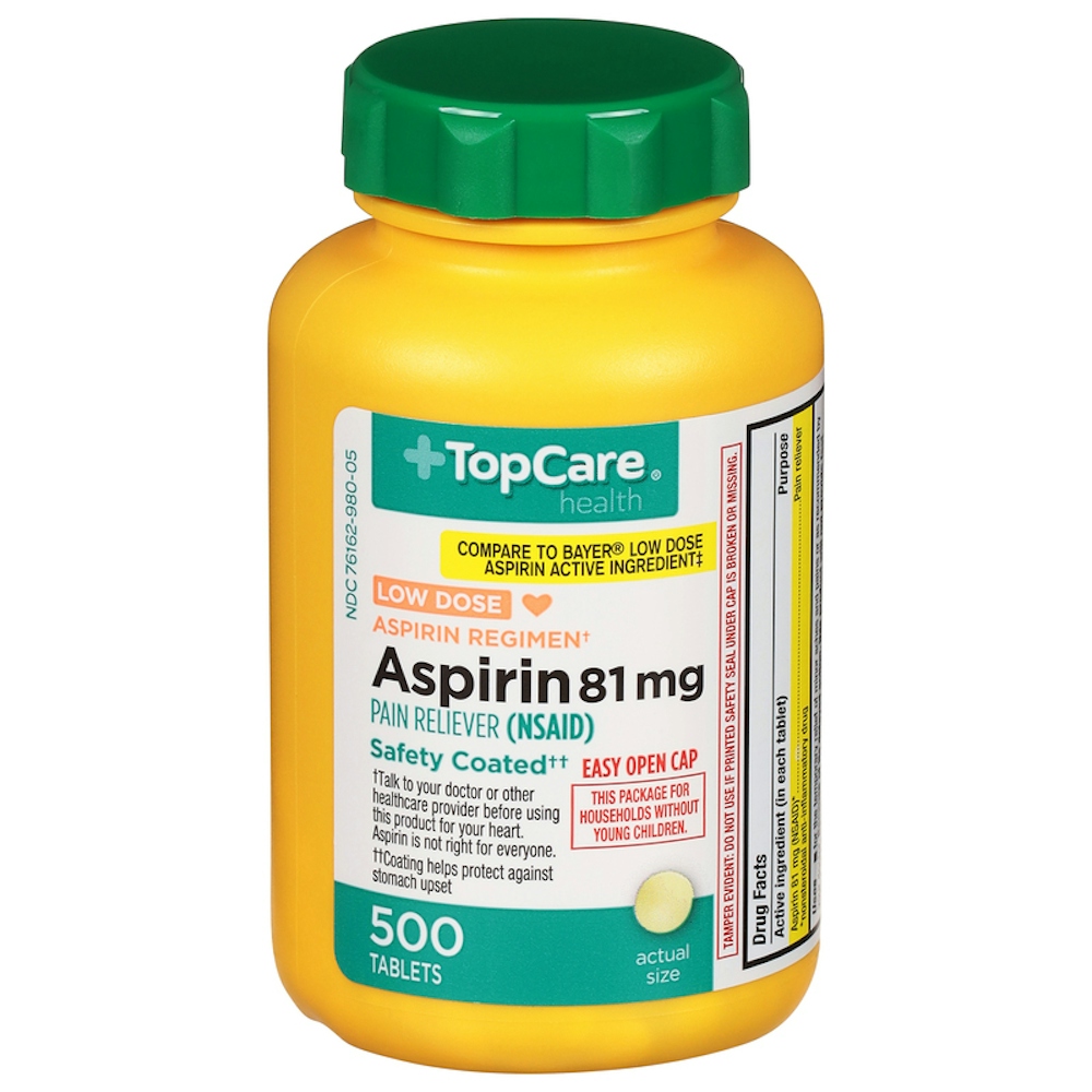 TopCare Low Dose Aspirin Safety Coated Tablets 81 mg, 500 ct