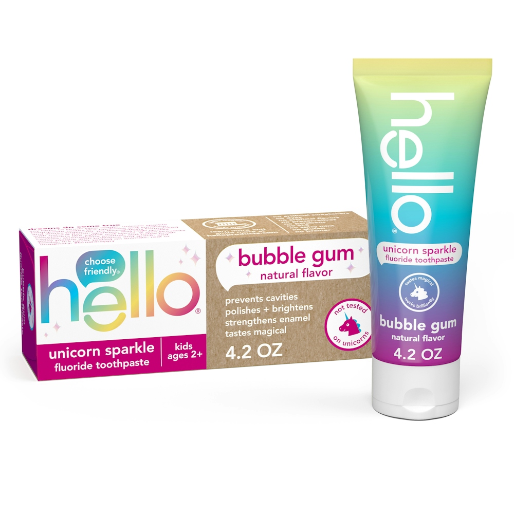 Hello Kids Unicorn Sparkle Fluoride Toothpaste For Ages 2+, Bubble Gum