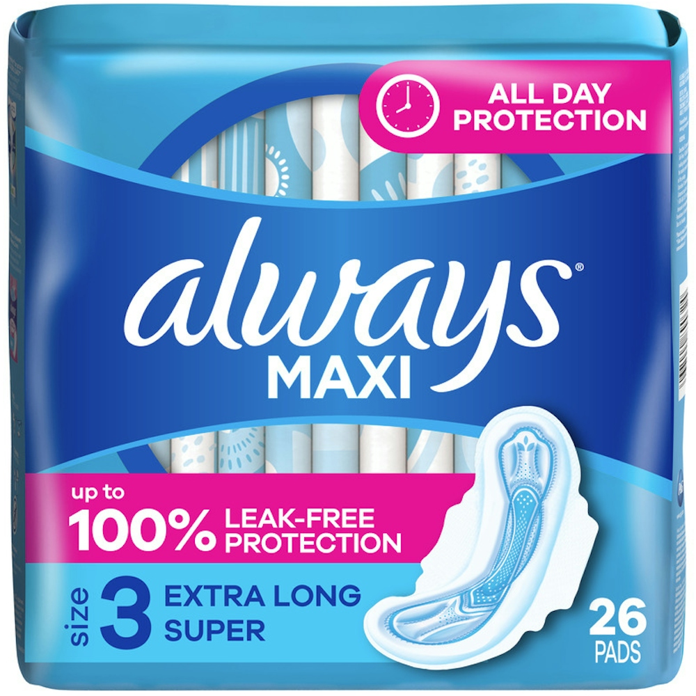 Always Maxi Extra Long Super Pads With Wings Unscented - Size 3 - 26ct