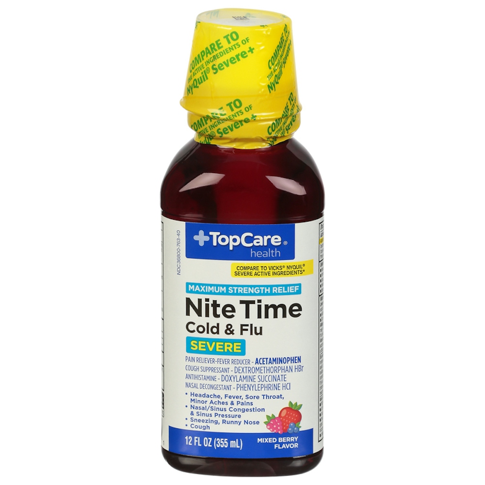 TopCare NiteTime Cold & Flu Severe Maximum Strength Mixed Berry Liquid 12 fl oz