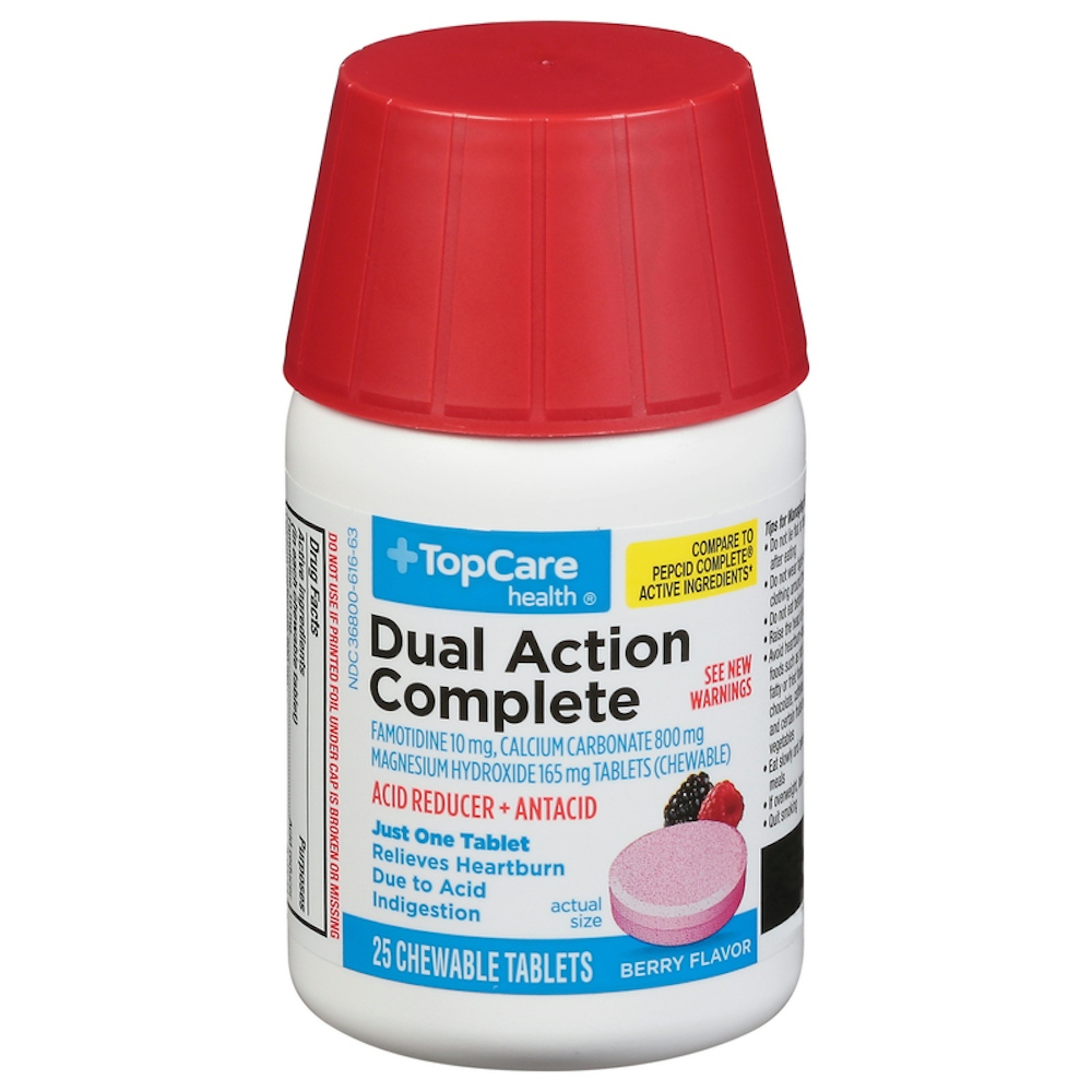 TopCare Dual Action Complete Acid Reducer + Antacid Chewable Tablets Berry 25 ct