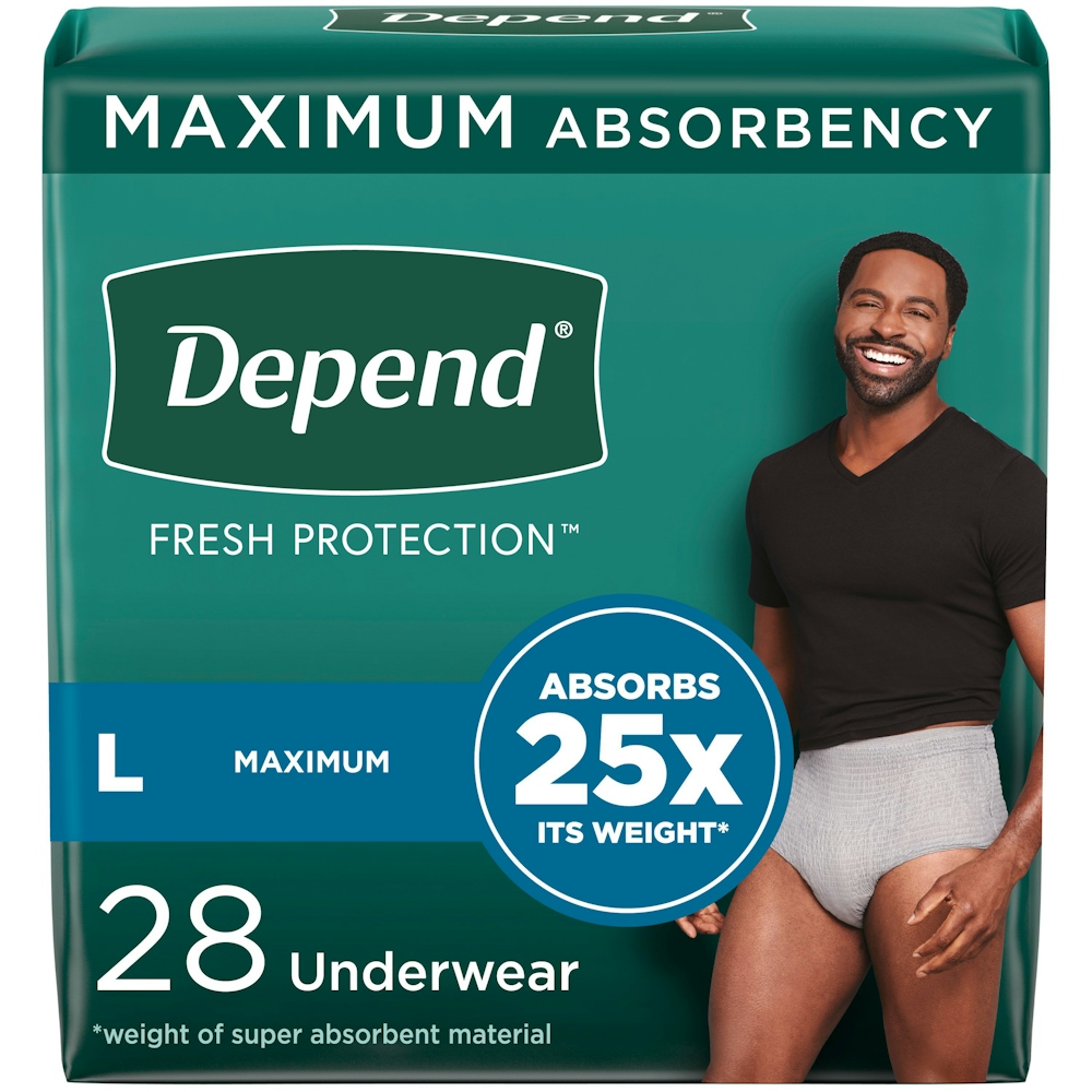 Depend Adult Incontinence Underwear For Men, Disposable, Maximum Large Grey