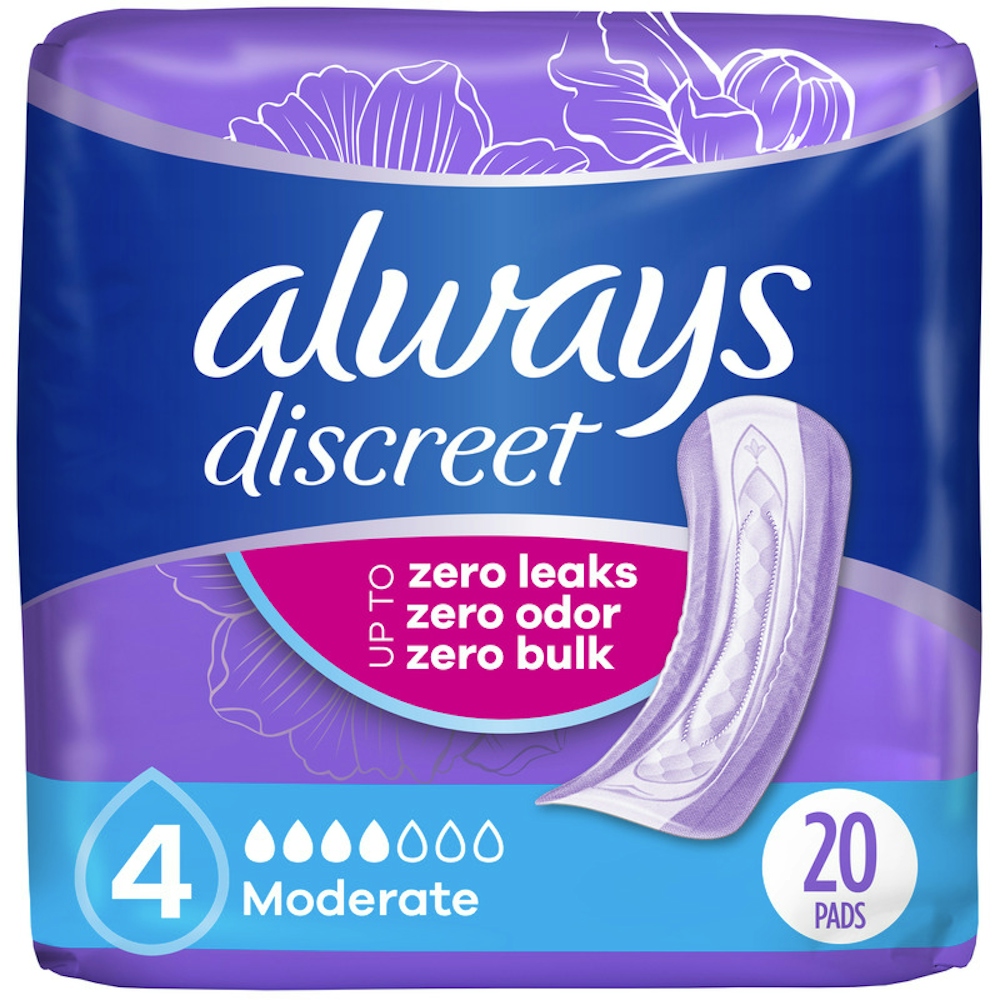 Always Discreet Bladder Protection Incontinence Pads For Women, Regular Length, Moderate Absorbency
