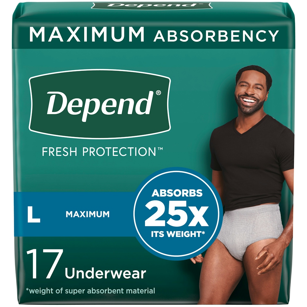 Depend FIT-FLEX Adult Incontinence Underwear For Men, Maximum Absorbency Large Grey