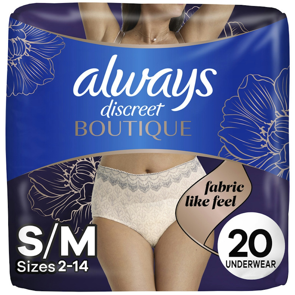 Always Discreet Boutique Incontinence Underwear For Women, Maximum Protection, Small/Medium
