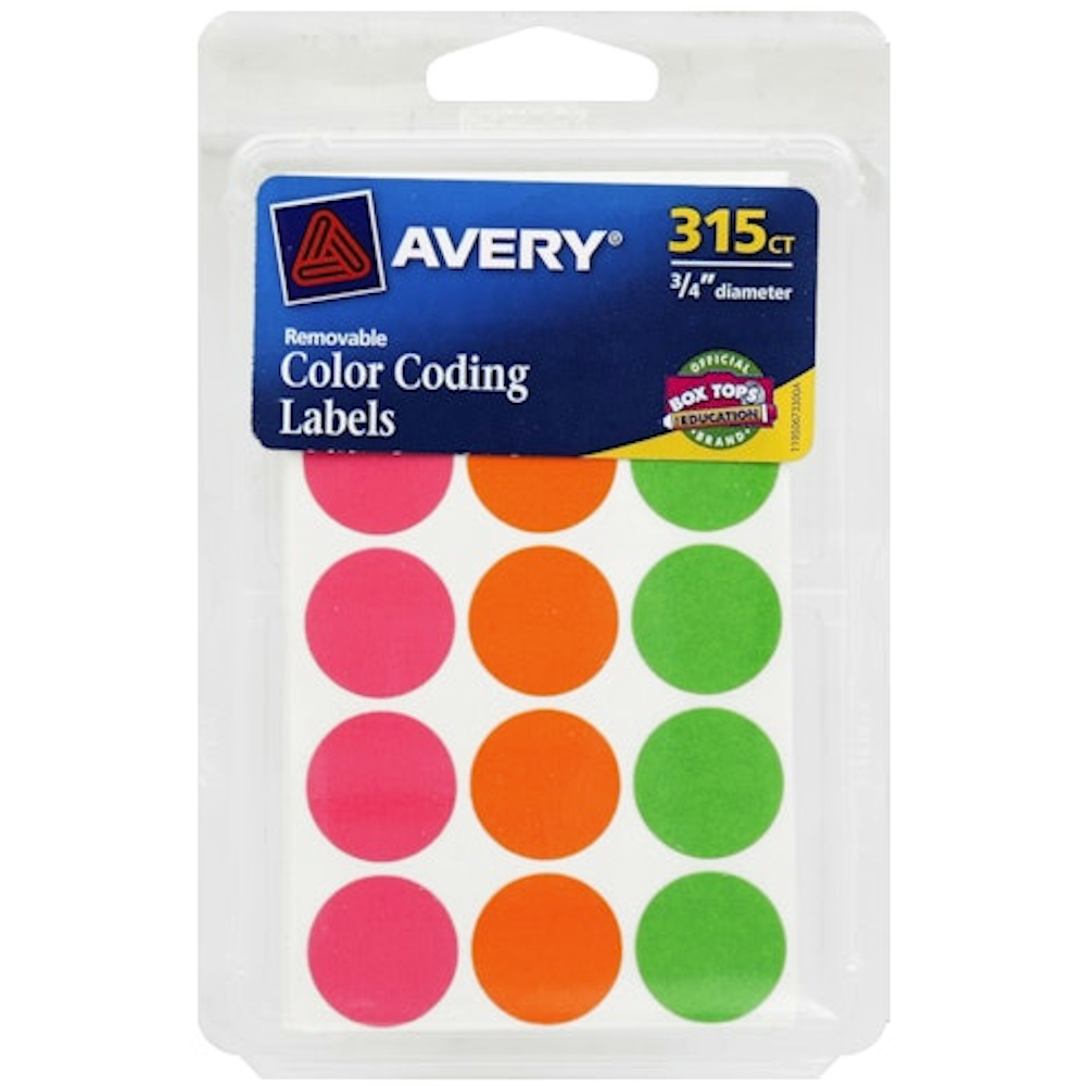 Avery Color Coding Labels, Assorted Neon Colors, Round, .75-In., 315-Ct
