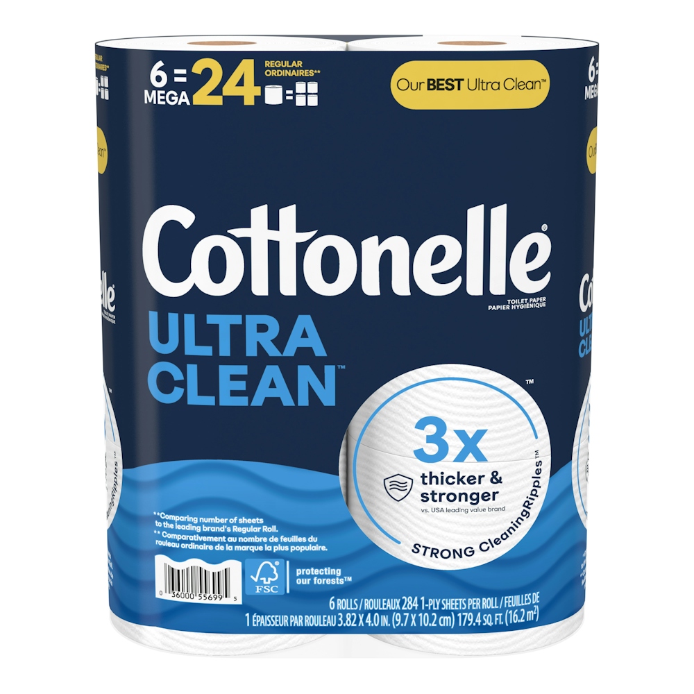 Cottonelle Ultra Clean Toilet Paper 6 Mega Rolls