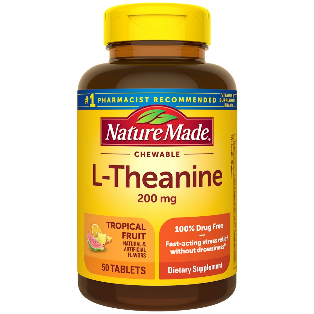 Nature Made L-Theanine 200 Mg Chewable Tablets Tropical Fruit