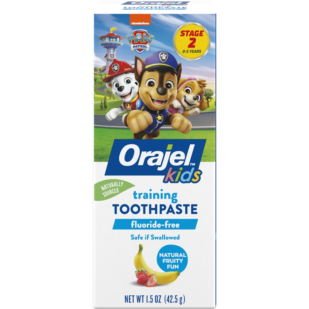 Orajel Kids Stage 2 (0-3 Years) Paw Patrol Training Fluoride-Free Natural Fruity Fun Toothpaste, 1.5 Ounce
