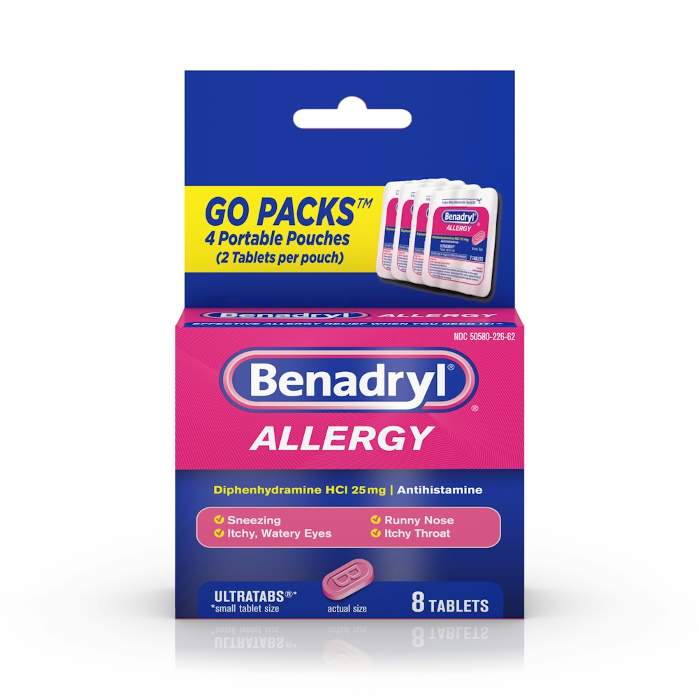 Benadryl Allergy, 25 Mg, Ultratabs, Go Packs, Tablets
