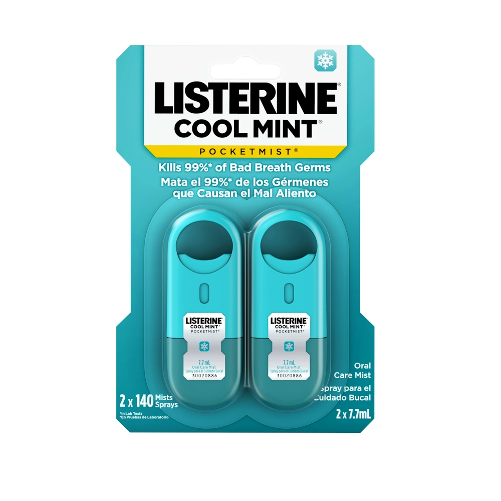 Listerine Pocketmist Cool Mint Oral Care Mist, Bad Breath, 2 X 7.7 Ml