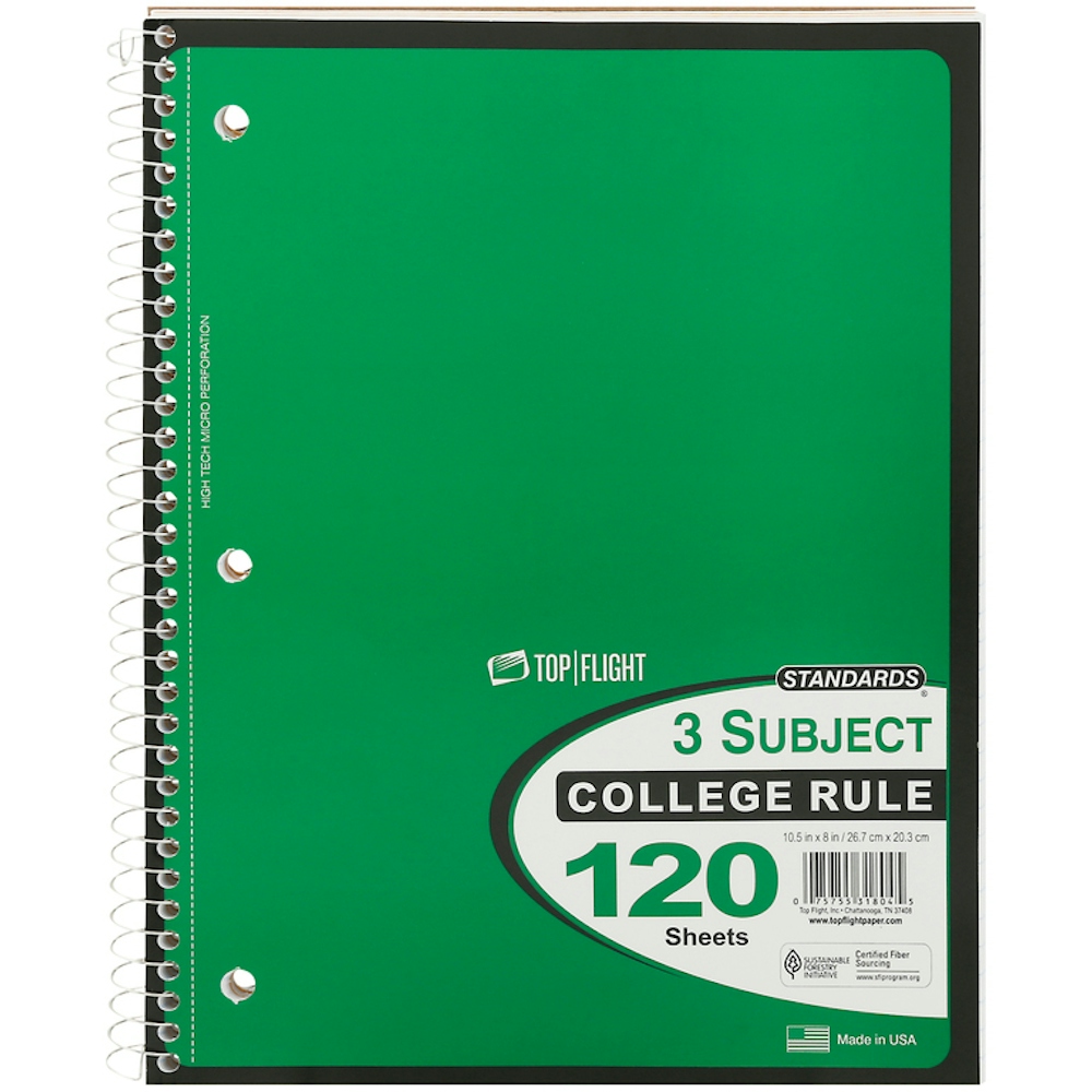 Top Flight Standards Notebook, 3 Subject, College Rule