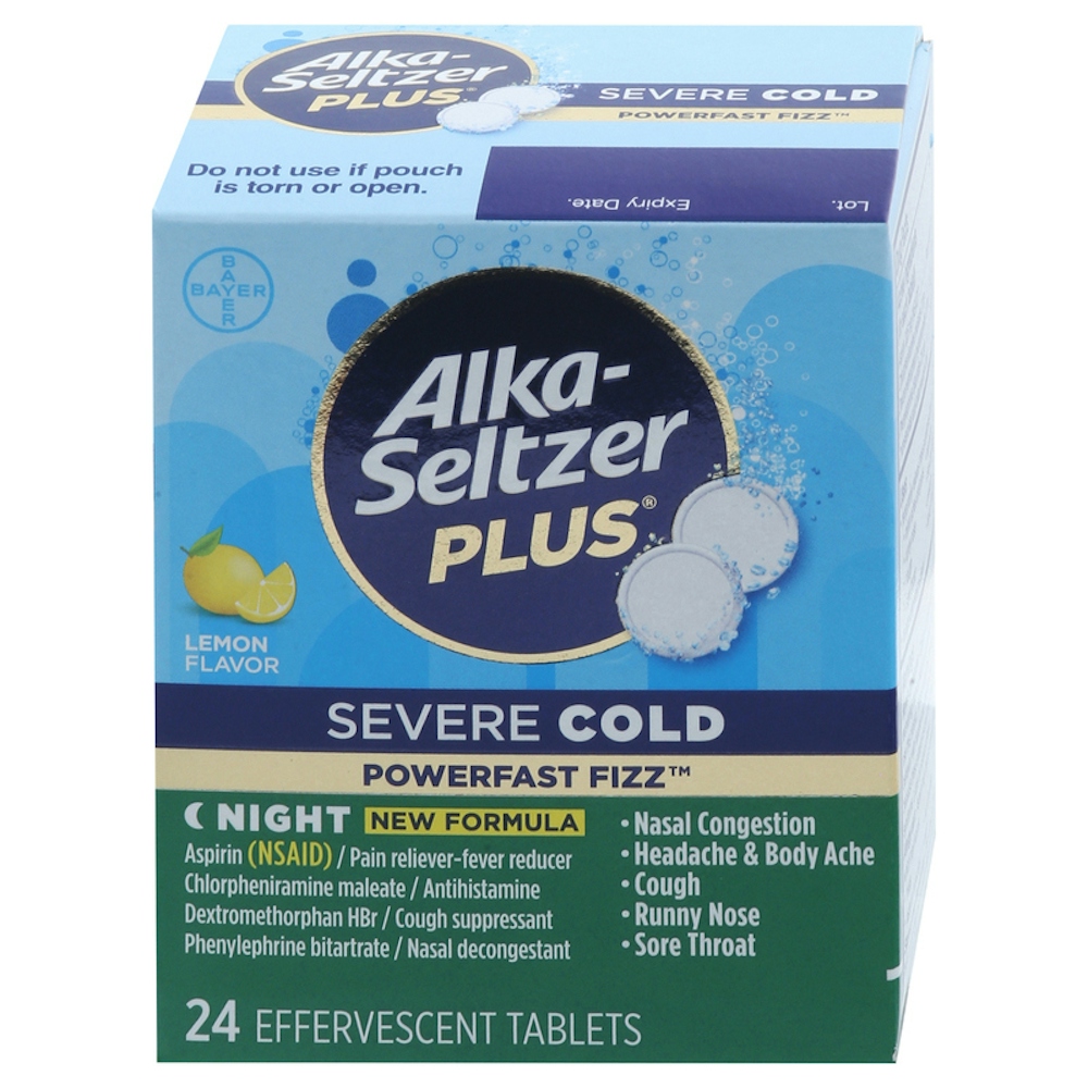 Alka-Seltzer Plus Severe Cold, Night, Effervescent Tablets, Lemon Flavor