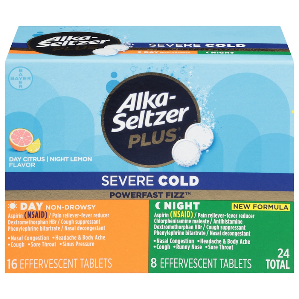 Alka-Seltzer Plus Severe Cold, Effervescent Tablets, Day Citrus/Night Lemon Flavor