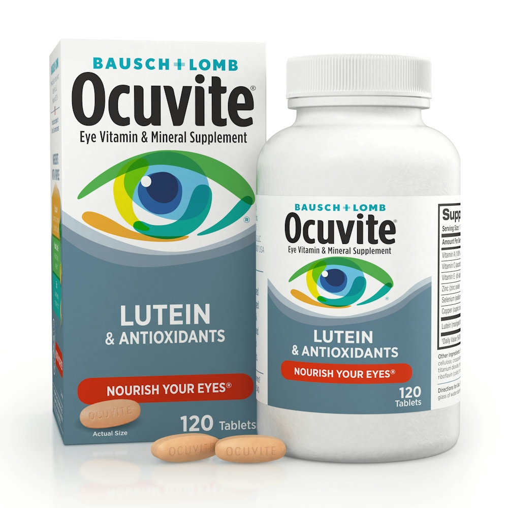 Ocuvite Bausch + Lomb Vitamin & Mineral Supplement Tablets With Lutein, 120 Count Bottle