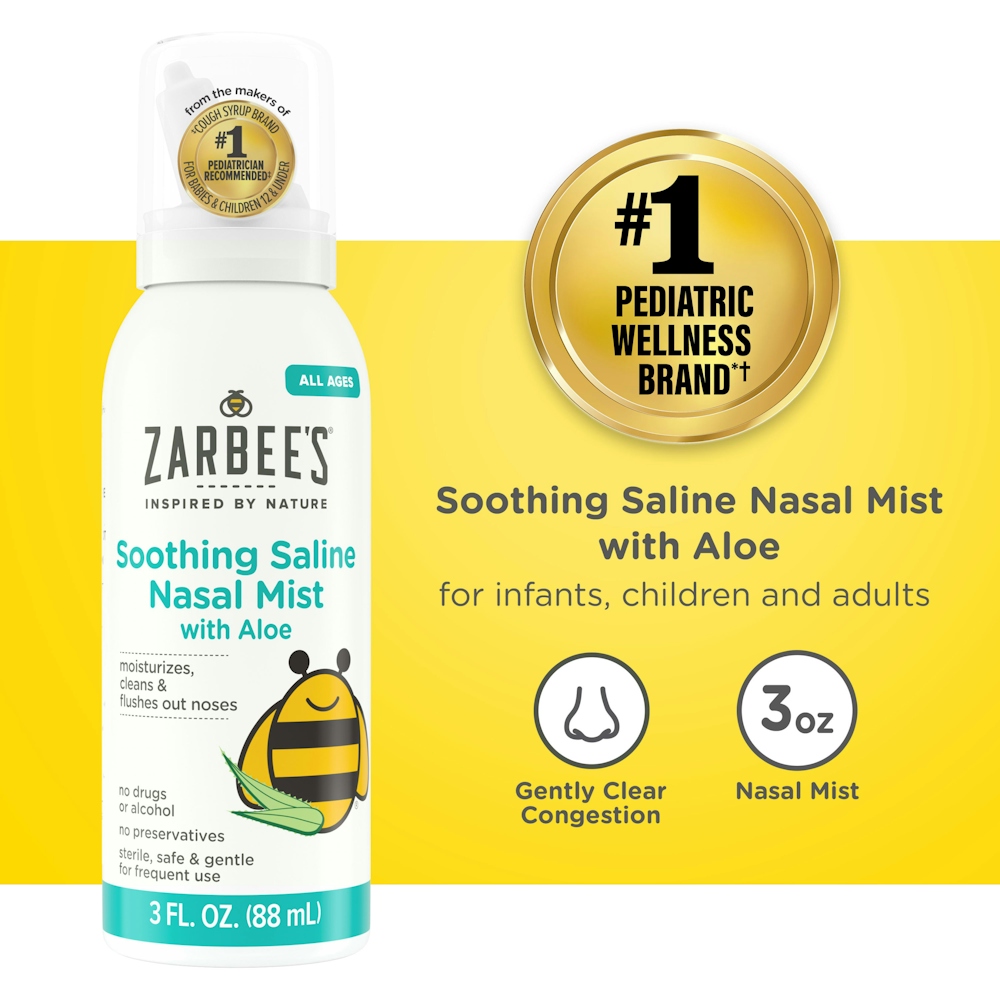 Zarbee's Naturals Aloe Soothing Saline Nasal Mist 3 Fluid Ounce