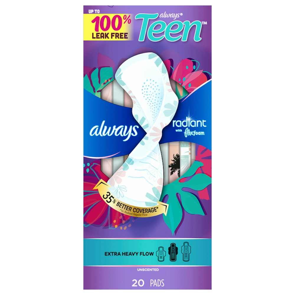 Always Radiant Teen Pads, Size 3, Extra Heavy, With Wings