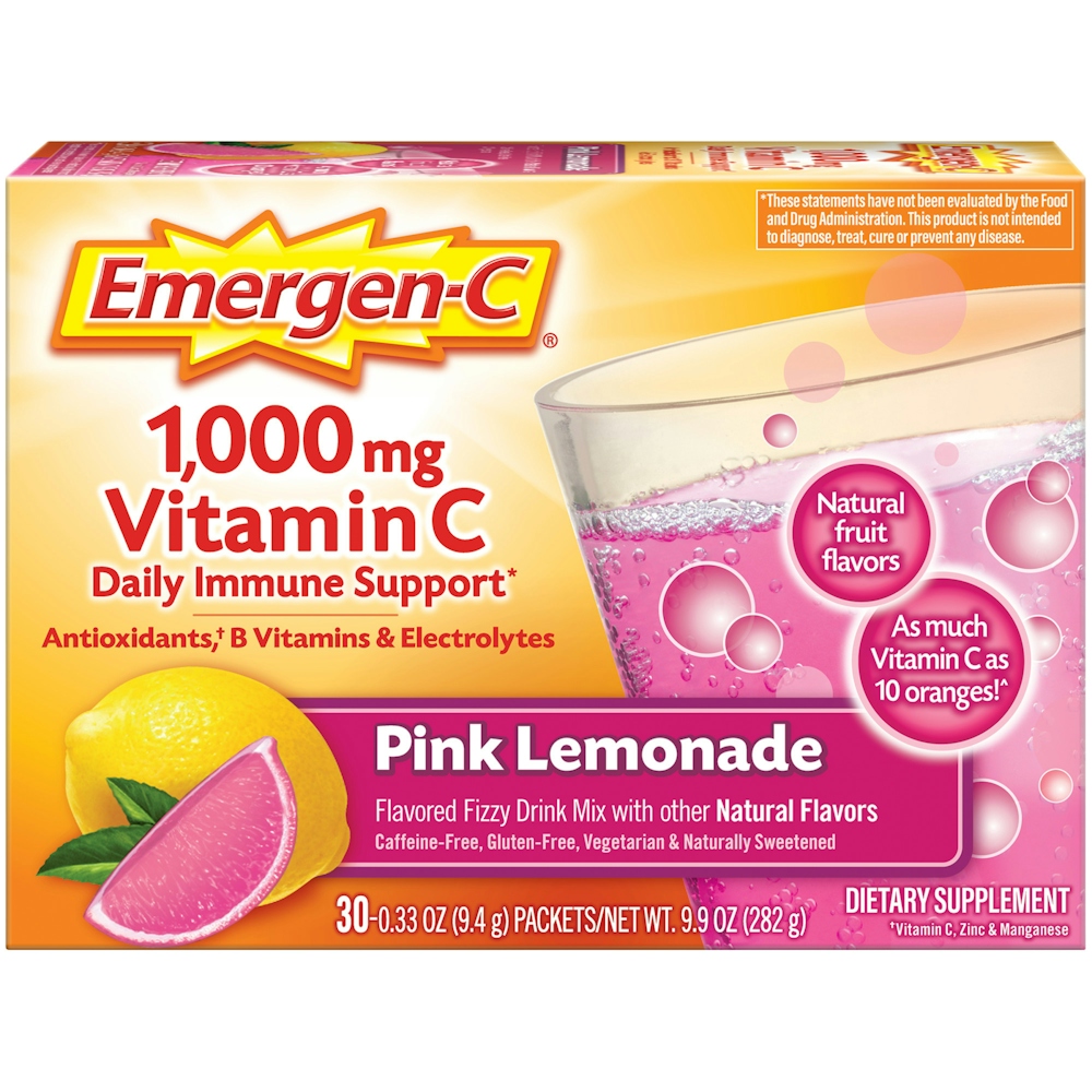 Emergen-C Vitamin Fizzy Drink Mix Pink Lemonade -- 1000 Mg - 30 Packets