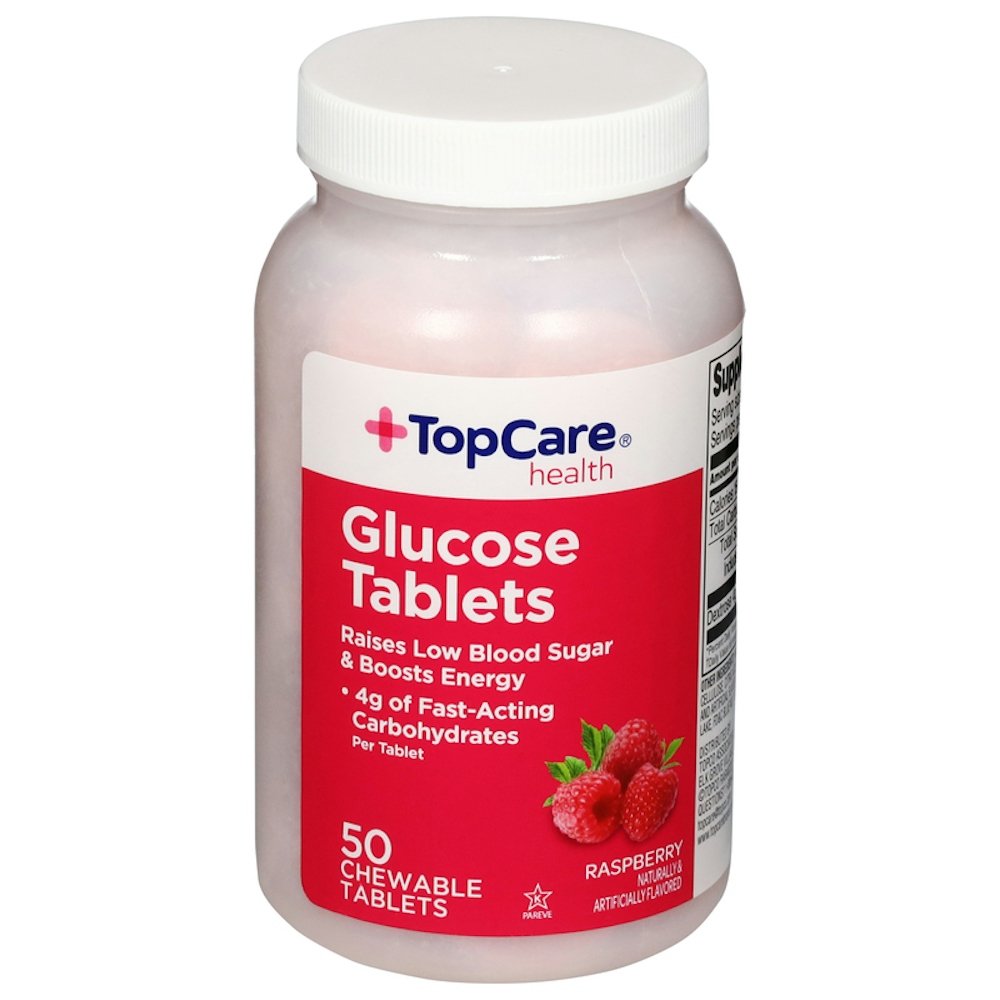 TopCare Glucose Chewable Tablets Raspberry 50 ct