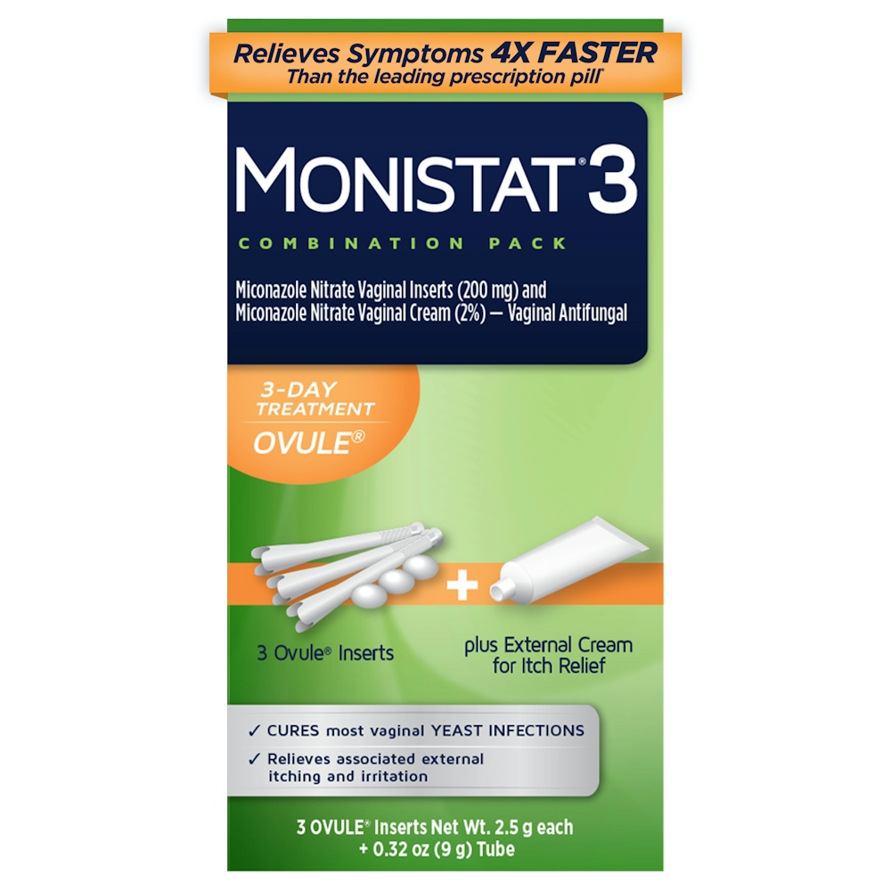 Monistat 3-Dose Yeast Infection Treatment 3 Ovule Inserts & External Itch Cream - 3ct